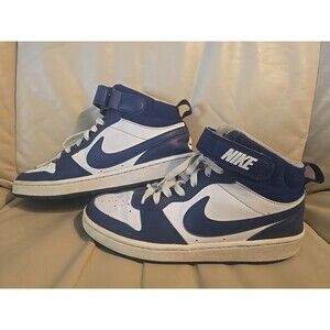 Nike Court Borough Mid 2 Sneakers Kids White Blue Swoosh, Size 5.5Y